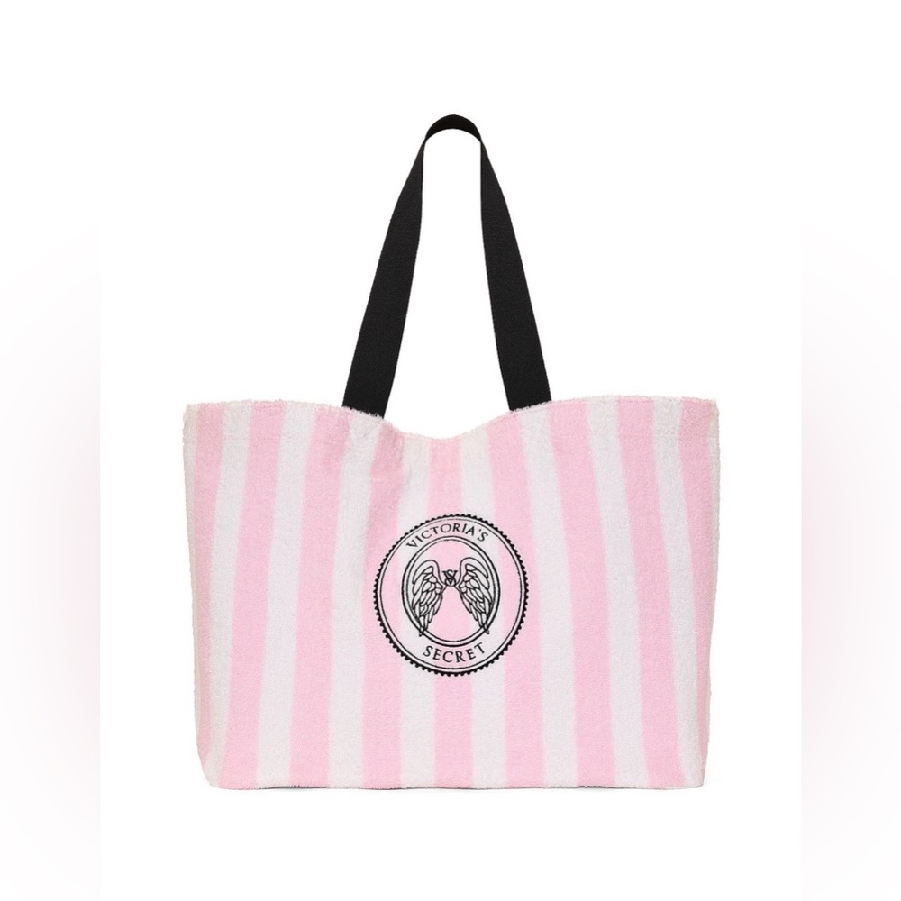 Victoria’s Secret Angel Essentials Terry Tote Bag Pink/White Striped NWT